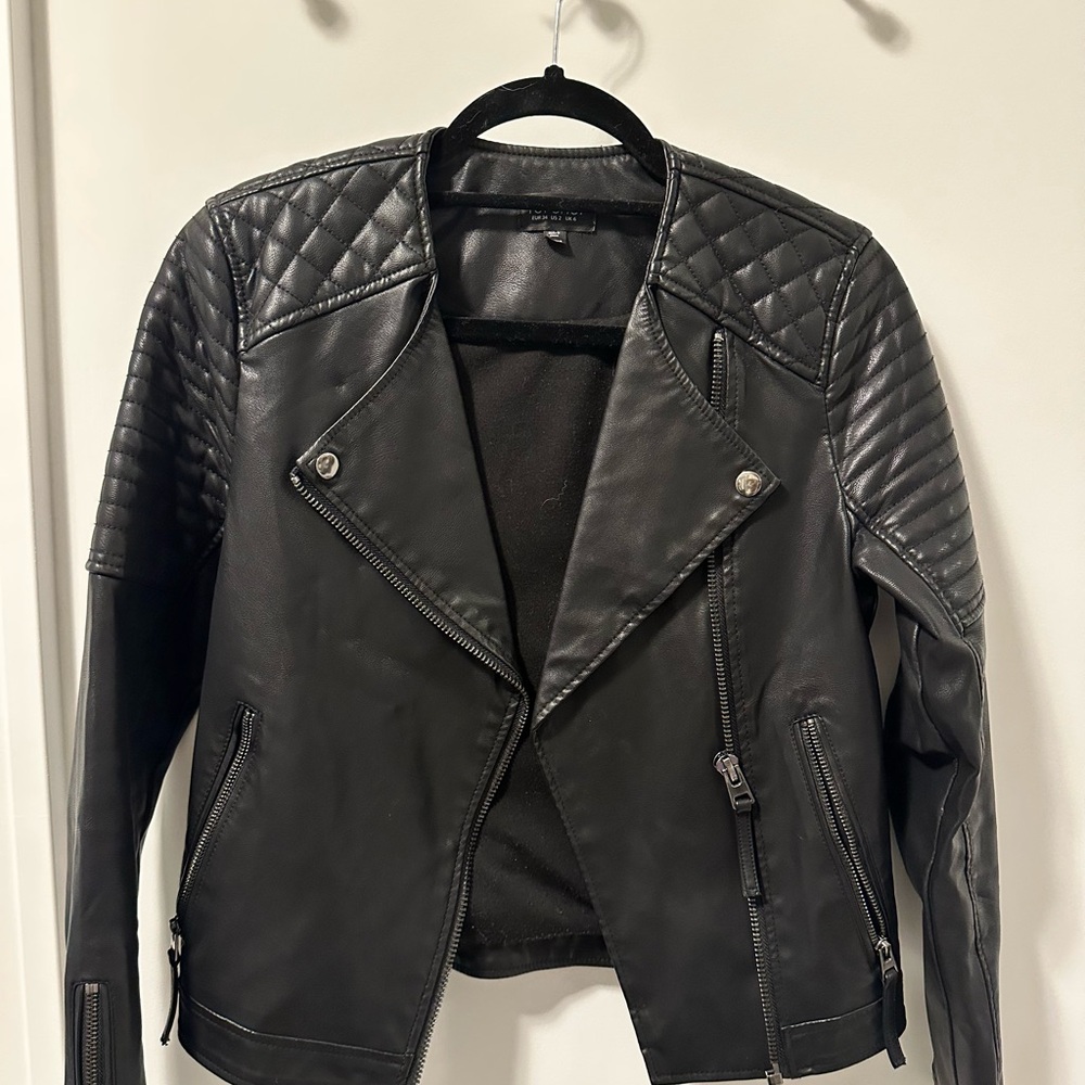 Topshop Black Leather Biker Jacket